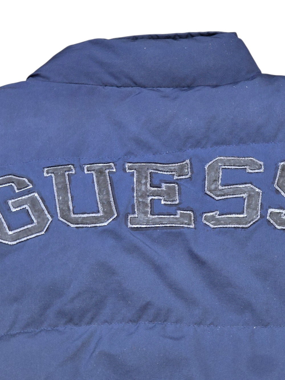 GUESS Men's XL Navy Puffer Vest Y2K Vintage Embroidered Logo Streetwear Jacket